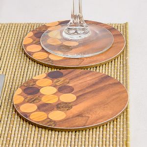 Round Dark Wood Multi Circle Melamine Coasters (IT810W)