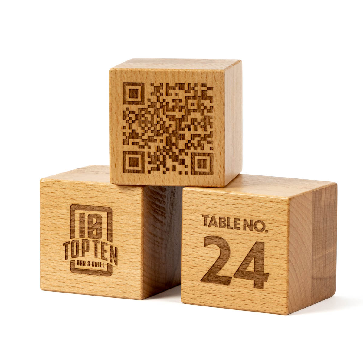 QR Sign Table Number Wooden Blocks