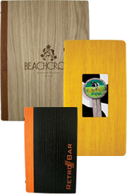 Wood menu, menu covers, menu folders, menu holders, restaurant menu covers.
