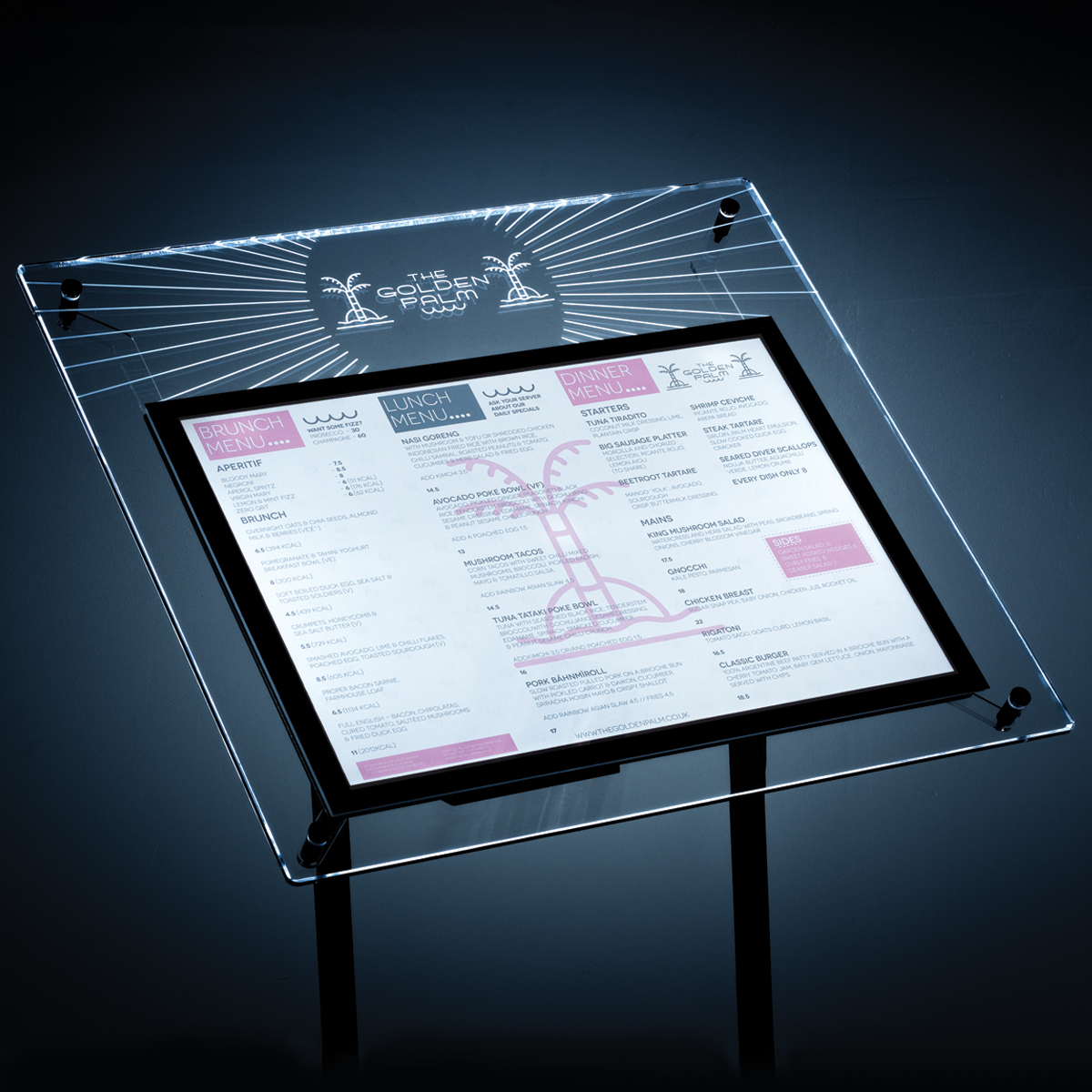 eye catching menu boards, restaurant menu boards, restaurant menu displays, illuminated menus.