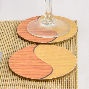 Round Light Wood Wave Melamine Coasters (IT808W)