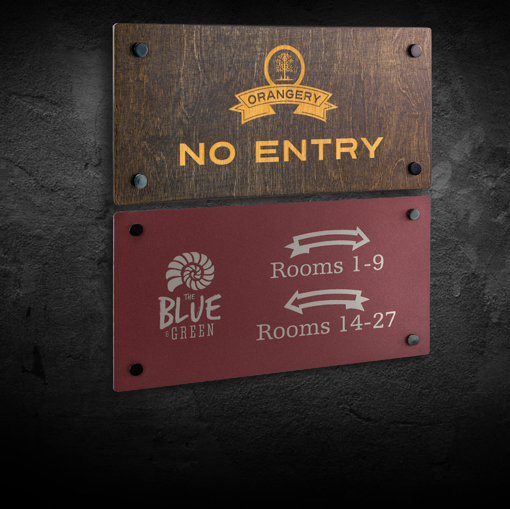 Hotel restaurant signs, personalised wall signs, table number and more