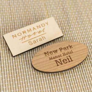 Engraved wooden badges and name tags
