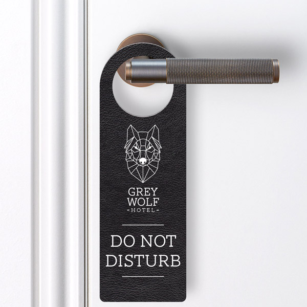 door handle signs, door signs, do not disturb signs, make up my room, handle sign, door sign, hotel door sign, leather sign.
