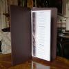 custom menu cover, soft padded menus, faux leather menu covers, wave design menus, restaurant menu covers.