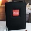 leather menu folders, restaurant wine list, padded holders, faux leather cover, windowed menus, café menus.