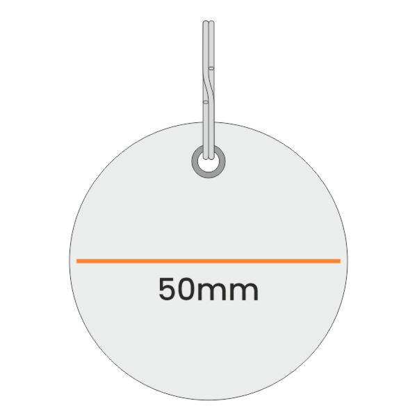 An outline drawing of a 50mm round keyfob